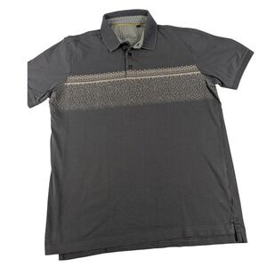 Louis Philippe Mens Charcoal Gray Geometric Print Polo Shirt Small Short Sleeve
